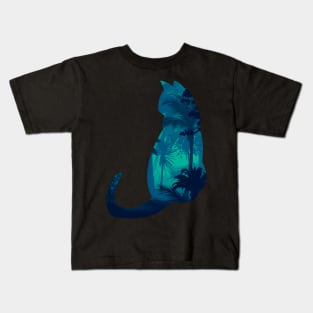 Cat by Night with Palms Kids T-Shirt